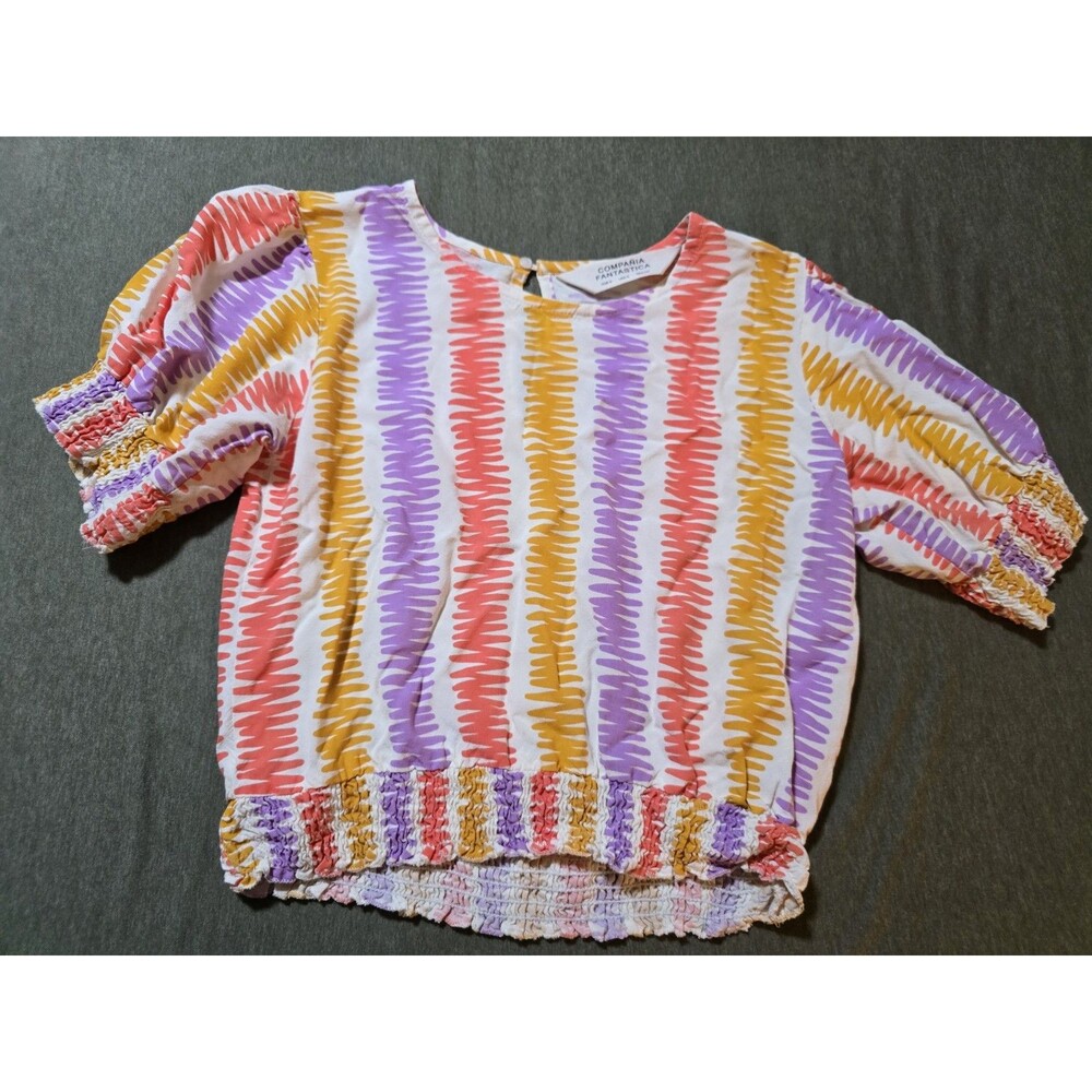 Compania Fantastica Funky Stripe Crop Babydoll Top Size Small 100% Viscose